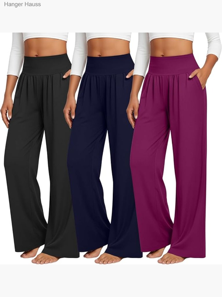 X-Large Wide Leg Yoga Pants, Polyester Spandex, Pockets, Elastic Waist